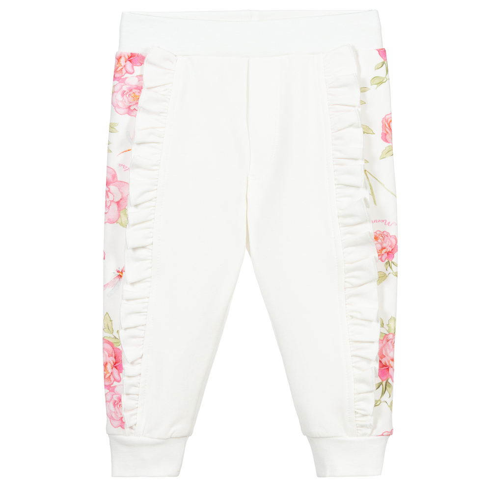 Monnalisa Bebé - Спортивные брюки цвета слоновой кости с розовыми розами | Childrensalon