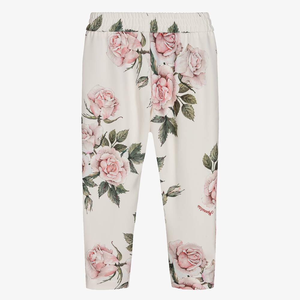 Monnalisa Шик-Кремовые брюки с розовыми розами | Childrensalon Outlet