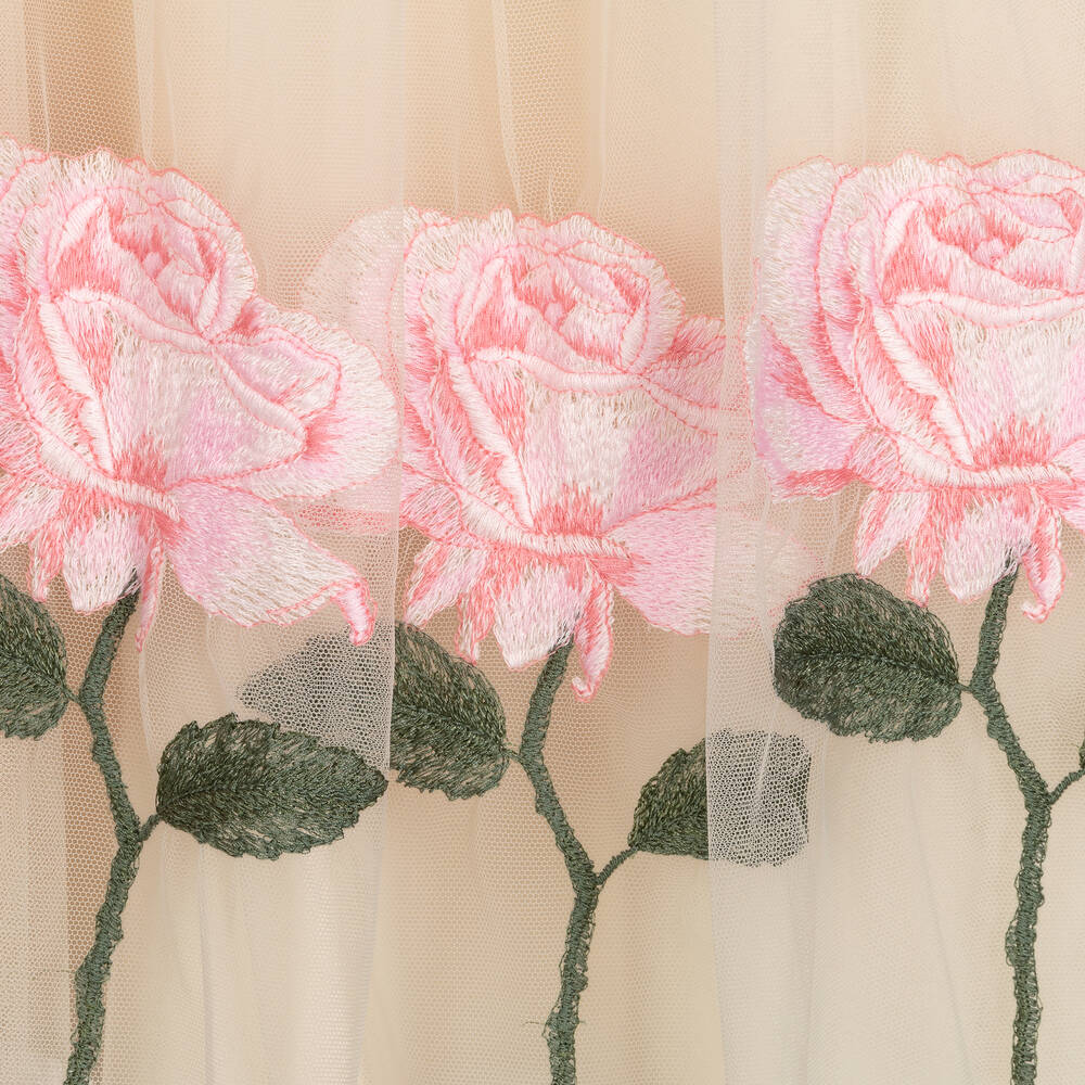 Monnalisa Шик-Кремовая юбка из тюля с розовыми розами | Childrensalon Outlet