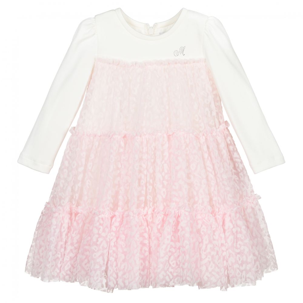 Monnalisa - Платье цвета слоновой кости с розовой юбкой из тюля | Childrensalon