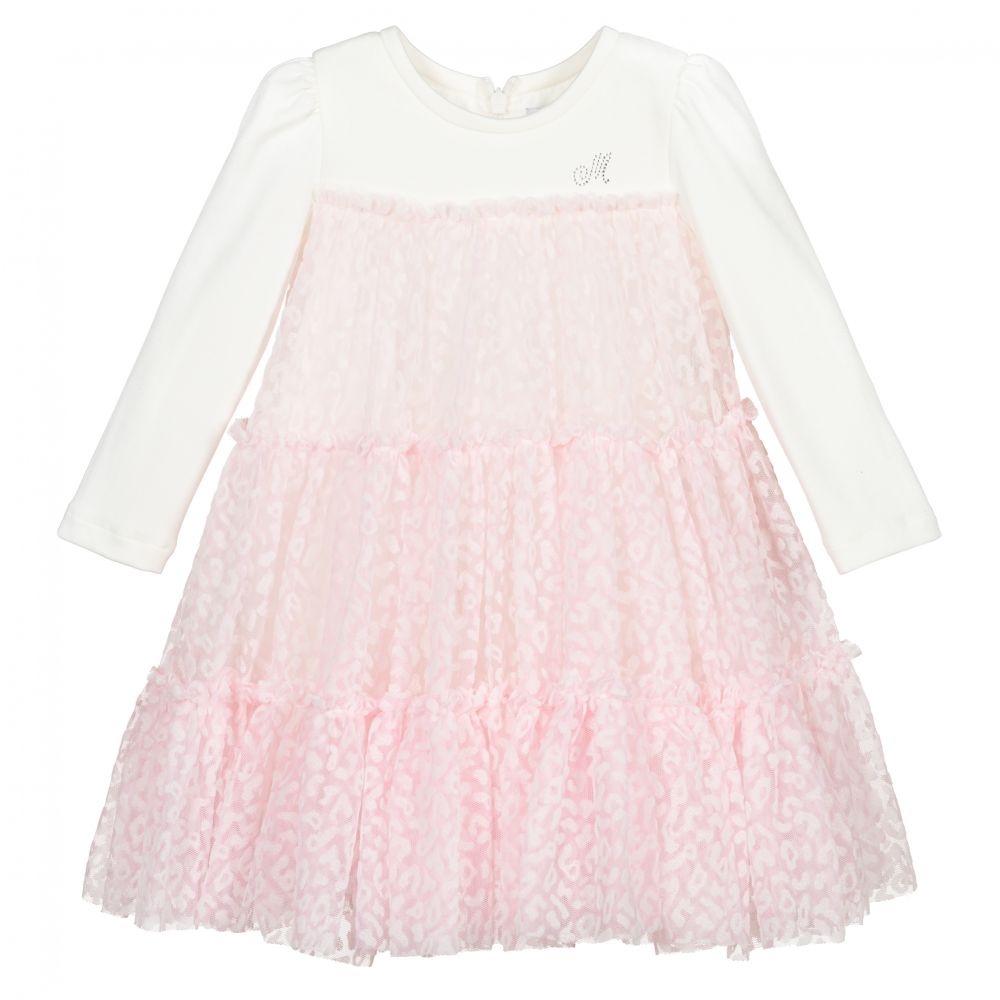 Monnalisa - Robe ivoire et rose en tulle | Childrensalon