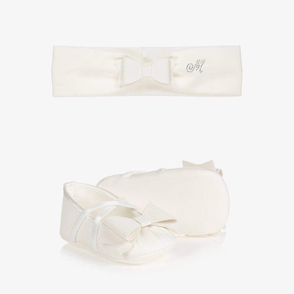Monnalisa-Ivory Pre-Walker & Headband Set | Childrensalon Outlet