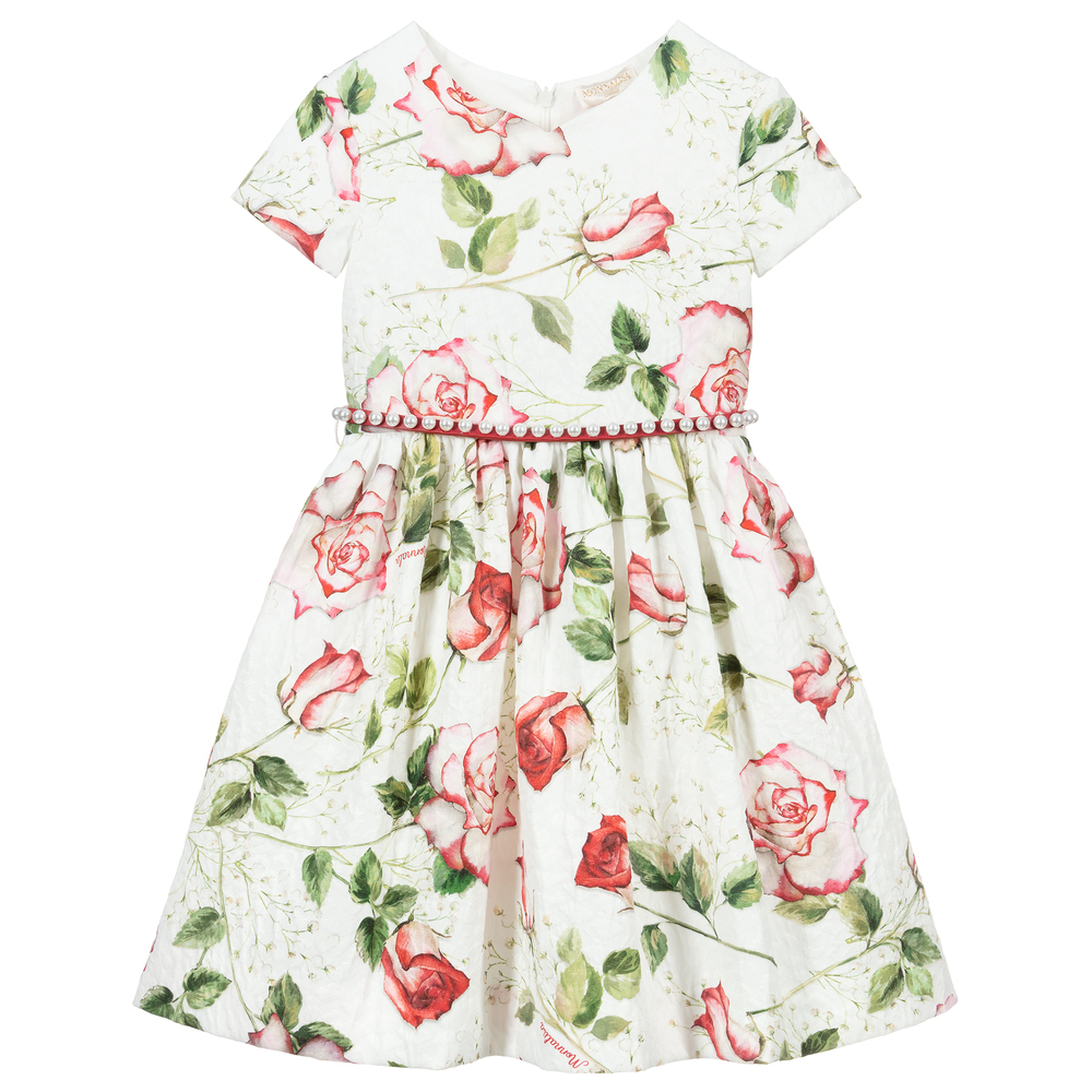 Monnalisa Chic - Kleid mit Rosen in Elfenbein und Rot | Childrensalon