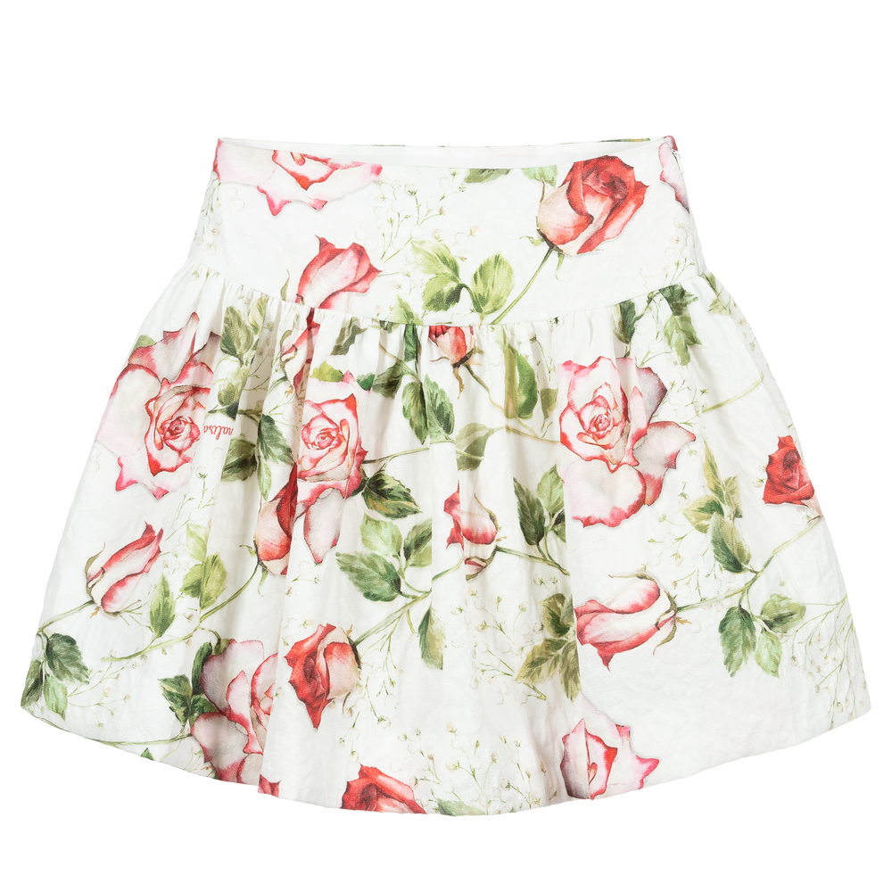Monnalisa Chic-Ivory & Red Roses Skirt | Childrensalon Outlet