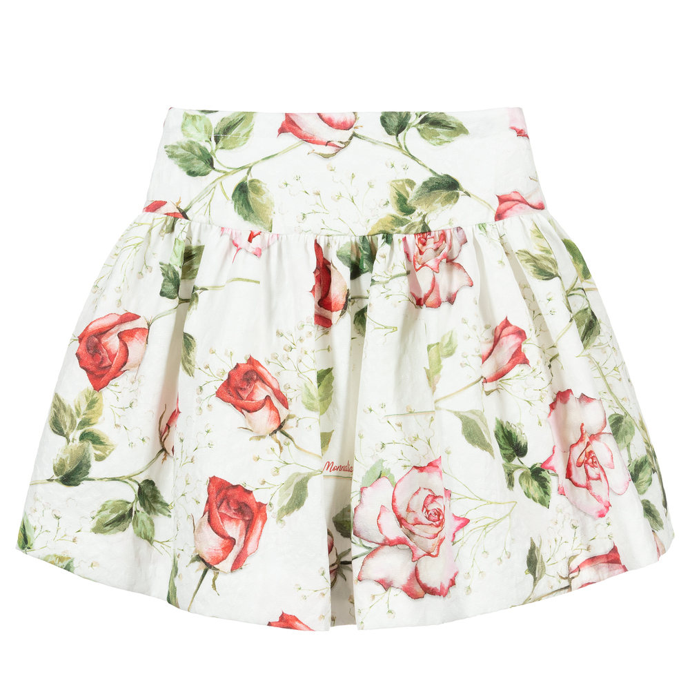 Monnalisa Chic-تنورة لون عاجي و أحمر بطبعه ورود | Childrensalon Outlet