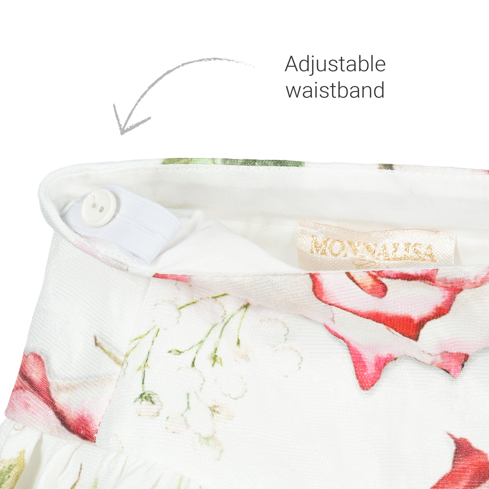 Monnalisa Chic-تنورة لون عاجي و أحمر بطبعه ورود | Childrensalon Outlet