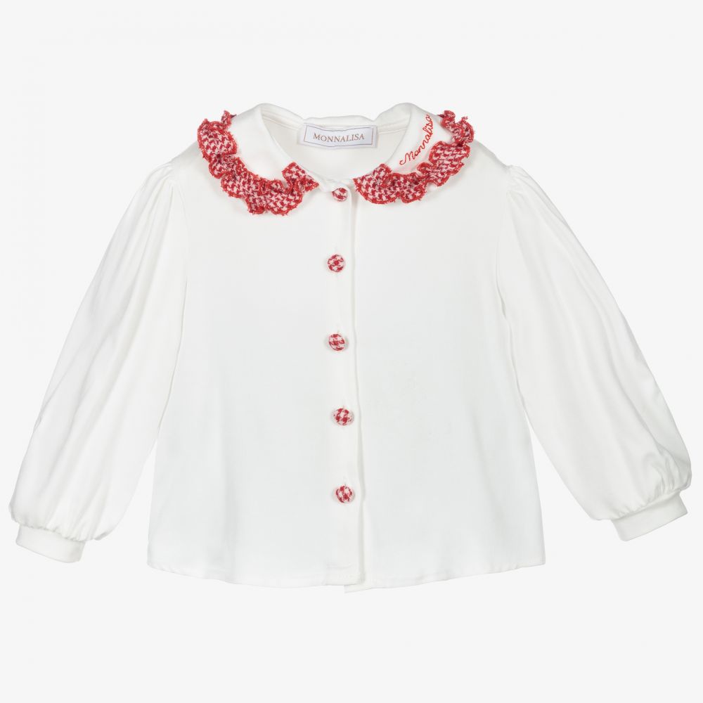 Ivory & Red Viscose Blouse