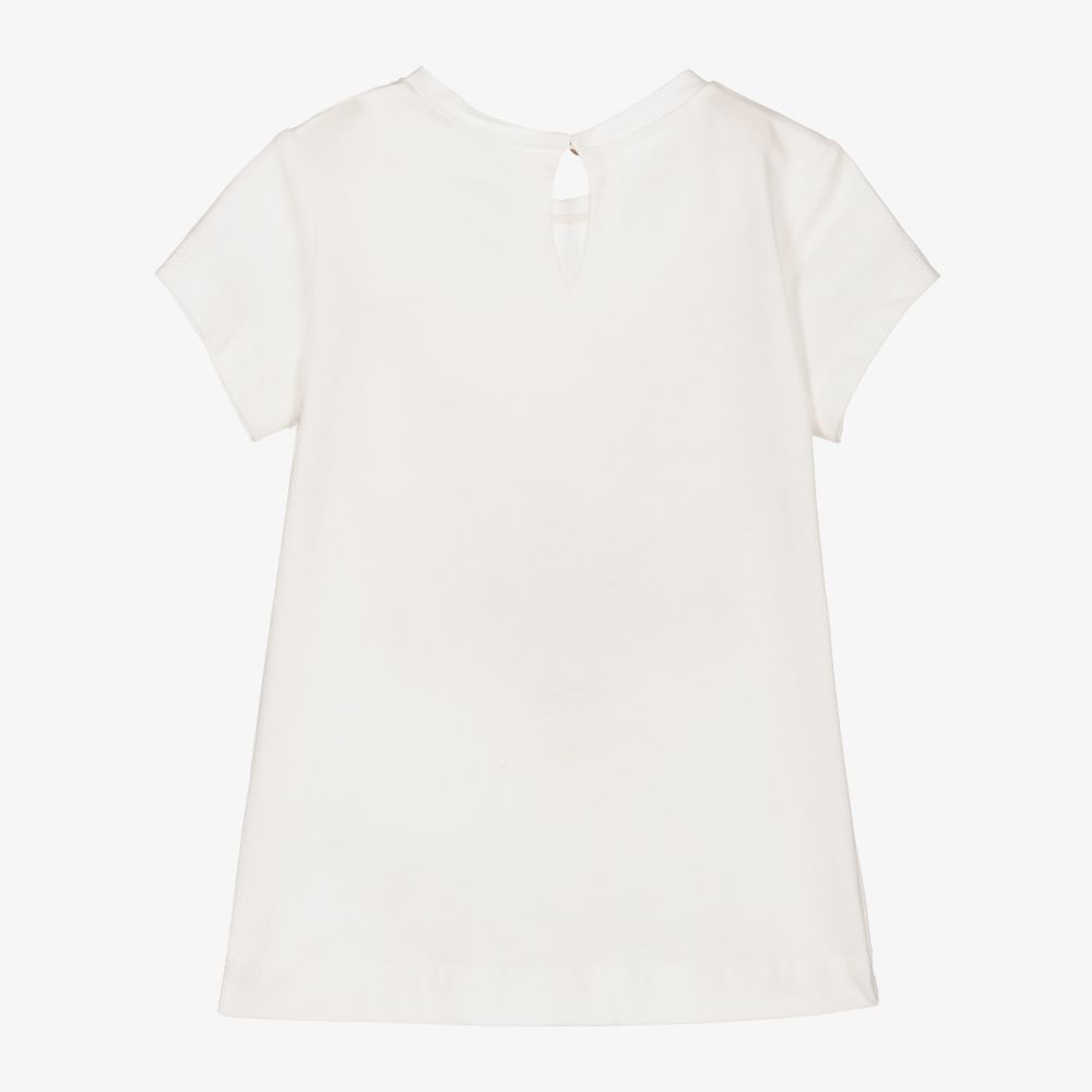 Monnalisa-Ivory Rose Teddy T-Shirt  | Childrensalon Outlet