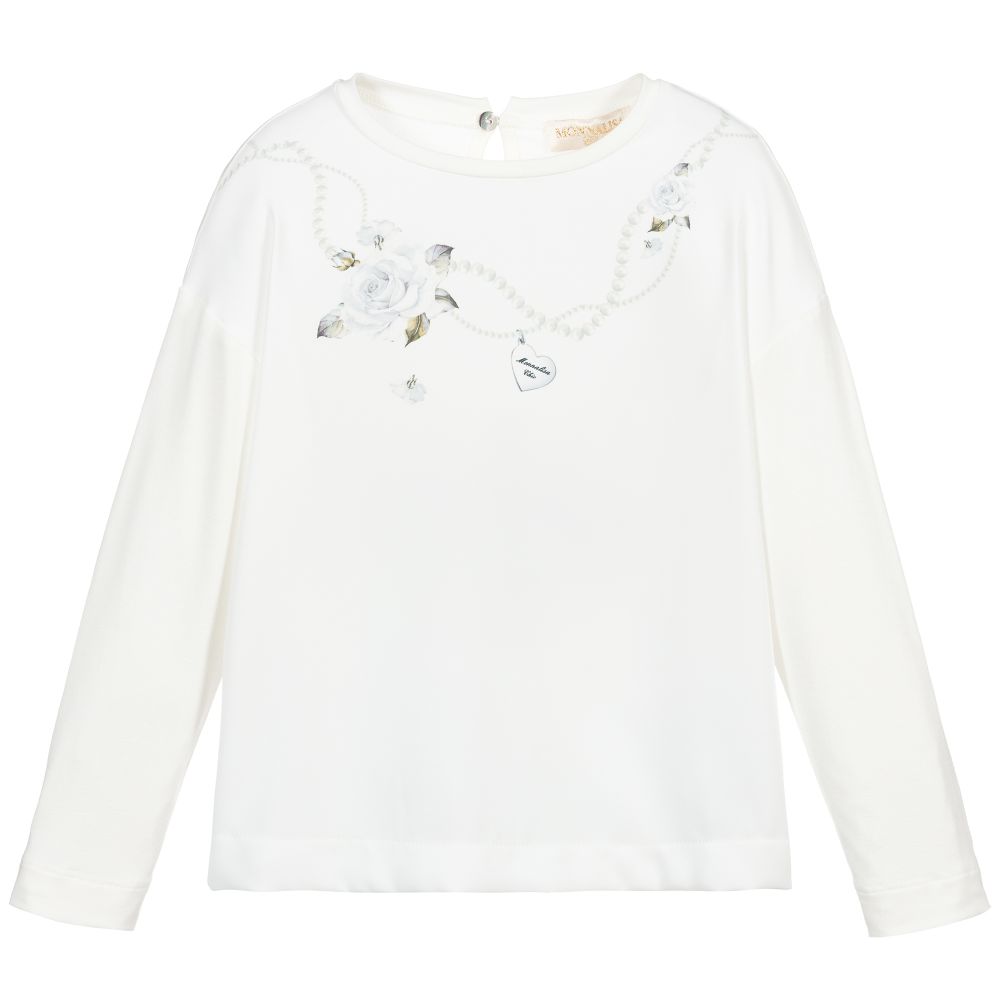 Monnalisa-Топ из атласа и джерси цвета слоновой кости | Childrensalon Outlet