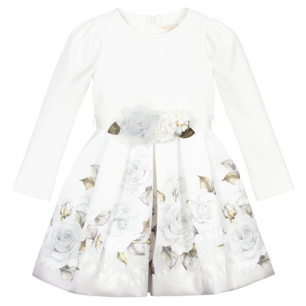 Monnalisa-Ivory Satin Roses Dress | Childrensalon Outlet
