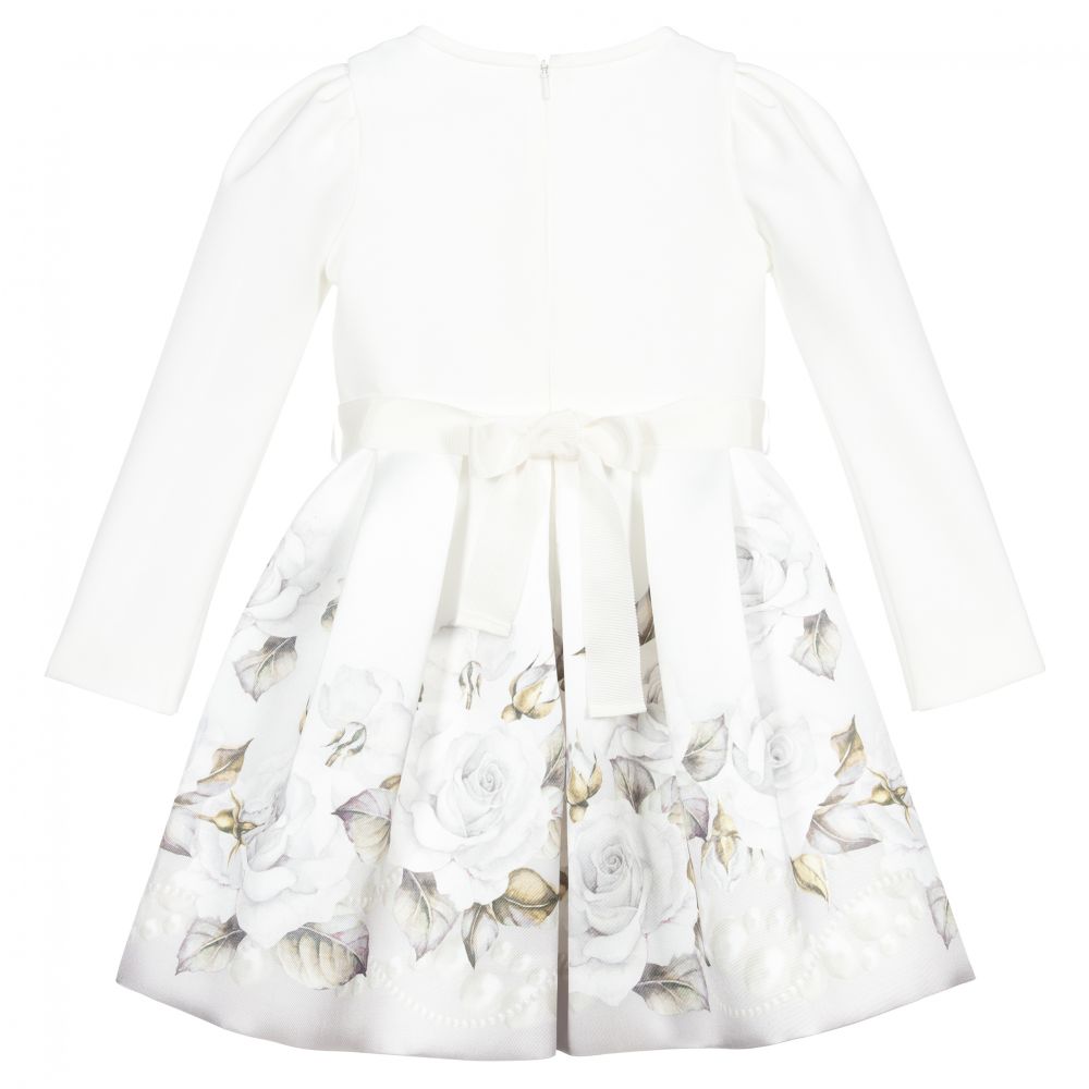 Monnalisa-Платье из атласа цвета слоновой кости с розами | Childrensalon Outlet