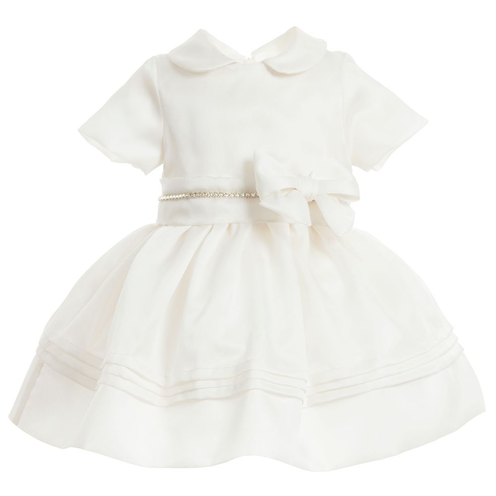 Monnalisa Chic - Ivory Silk Dress with Diamanté Trim | Childrensalon