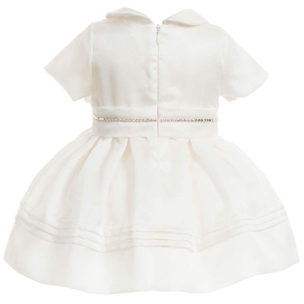 Monnalisa Chic-Ivory Silk Dress with Diamanté Trim | Childrensalon Outlet
