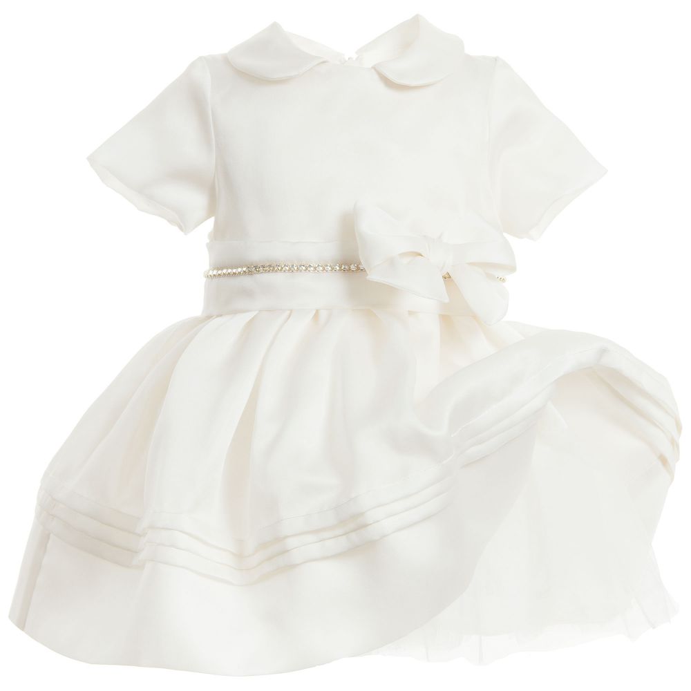 Monnalisa Chic-Ivory Silk Dress with Diamanté Trim | Childrensalon Outlet