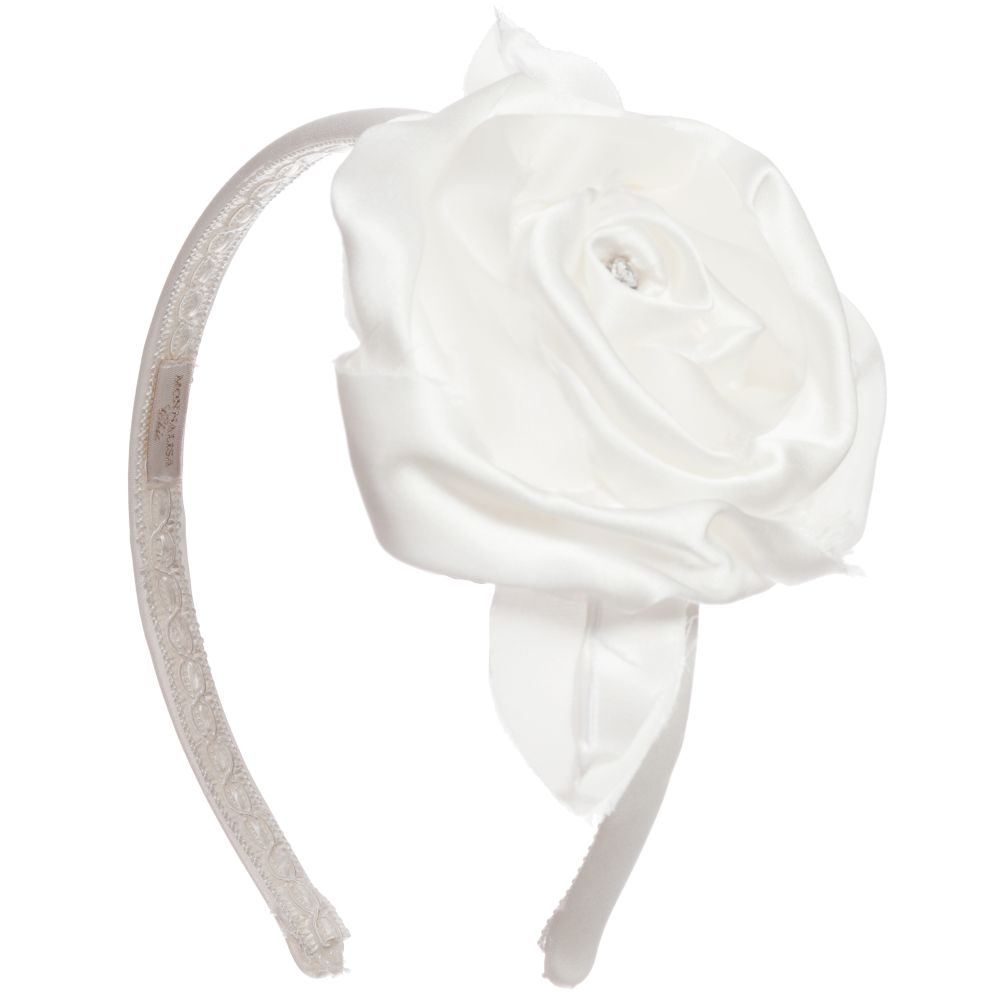 Monnalisa Chic-Ivory Silk Rose Hairband | Childrensalon Outlet
