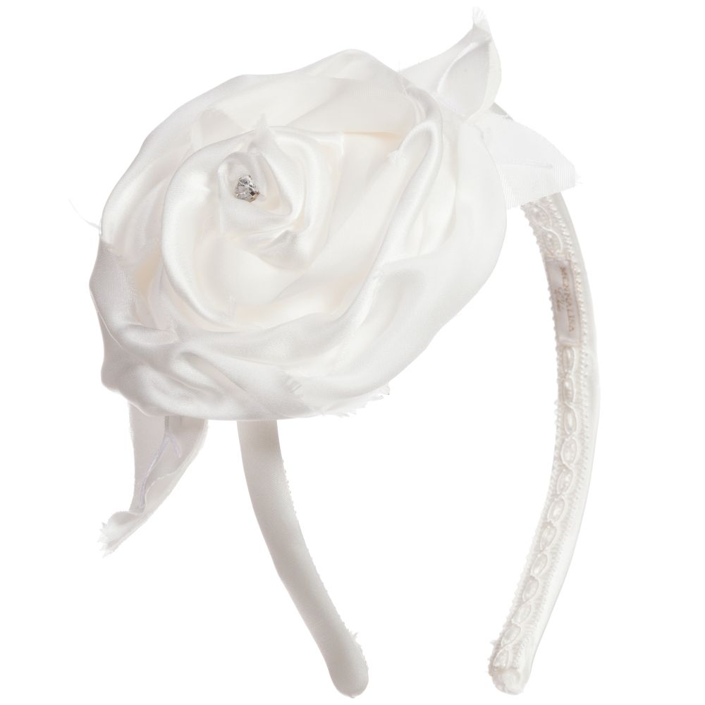 Monnalisa Chic - Ivory Silk Rose Hairband | Childrensalon