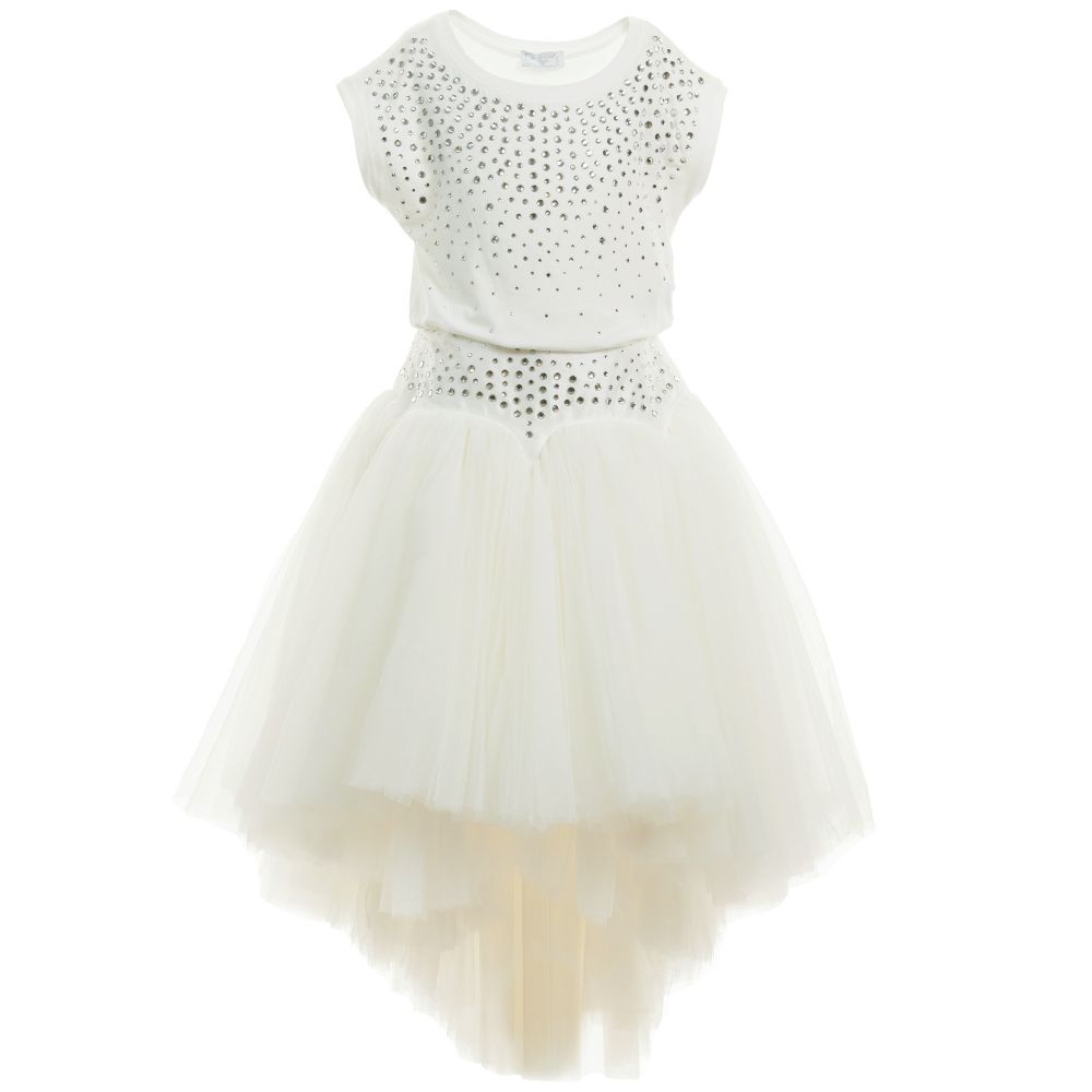 Monnalisa Chic-Ivory Skirt and Top Set | Childrensalon Outlet
