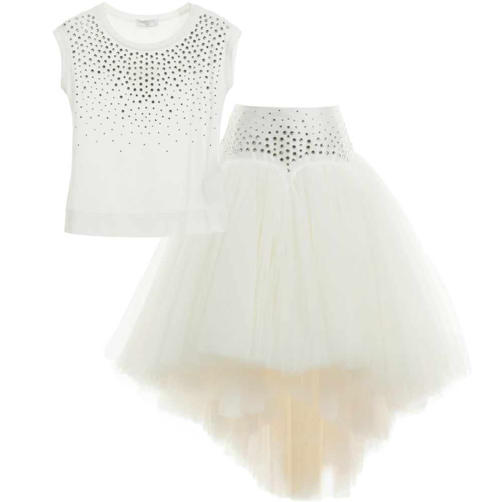 Monnalisa Шик-Ivory Skirt and Top Set | Childrensalon Outlet