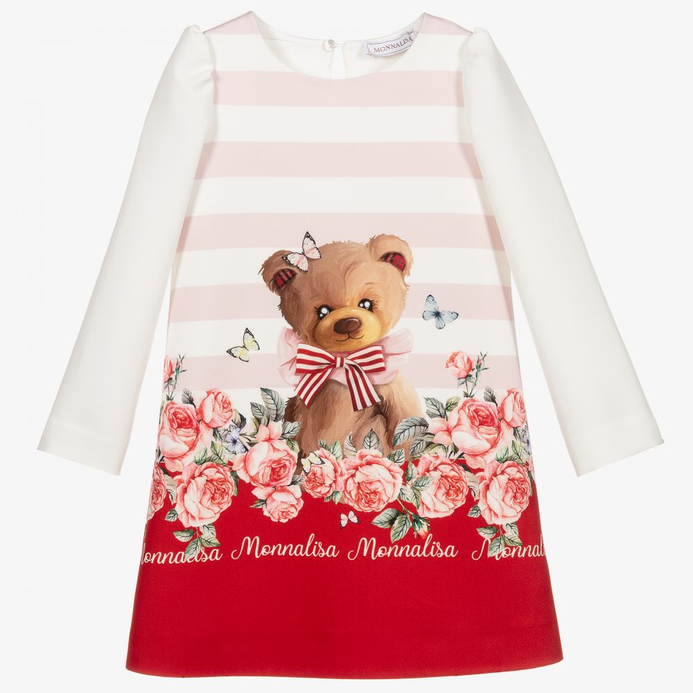 Monnalisa - Кремовое платье в полоску с медвежонком | Childrensalon