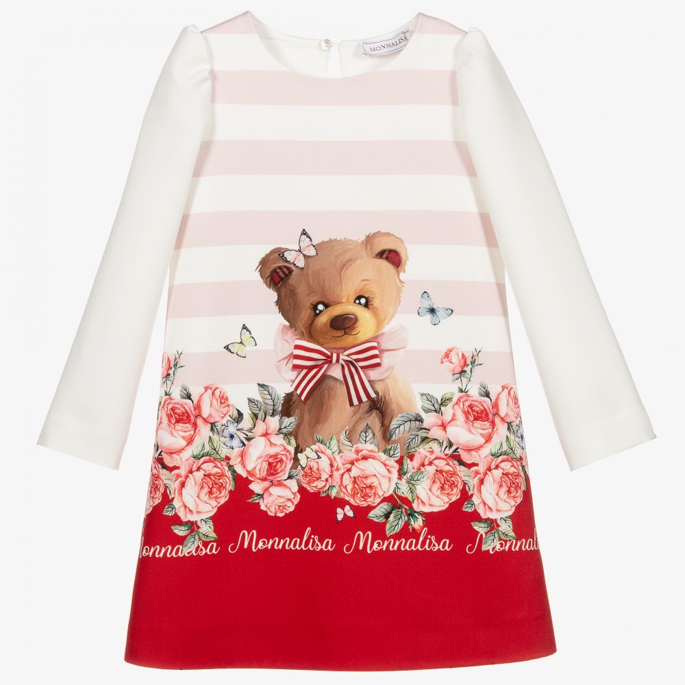 Monnalisa - Robe rayée ivoire Ours | Childrensalon