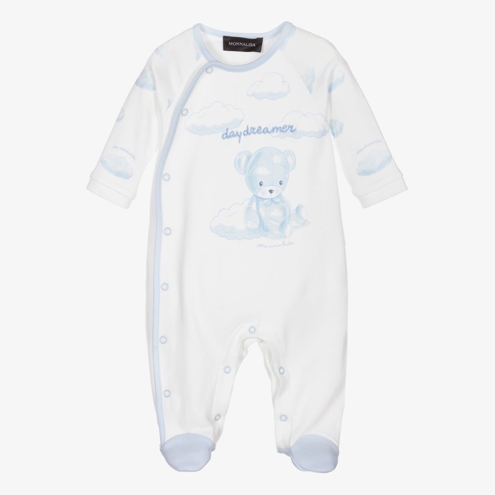 Monnalisa-Ivory Teddy & Clouds Babygrow  | Childrensalon Outlet