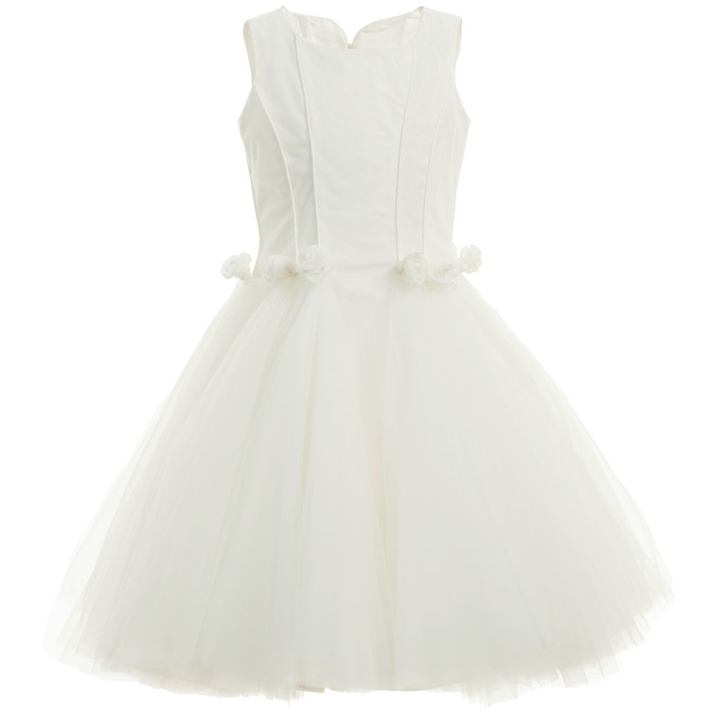 Monnalisa Chic - Ivory Tulle Dress with Silk Lining | Childrensalon