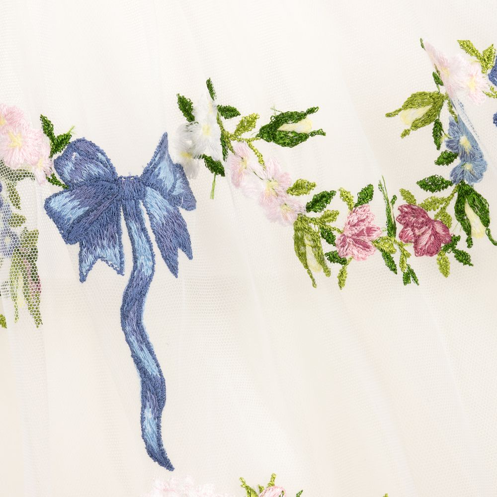 Monnalisa Chic-Ivory Tulle Floral Dress | Childrensalon Outlet