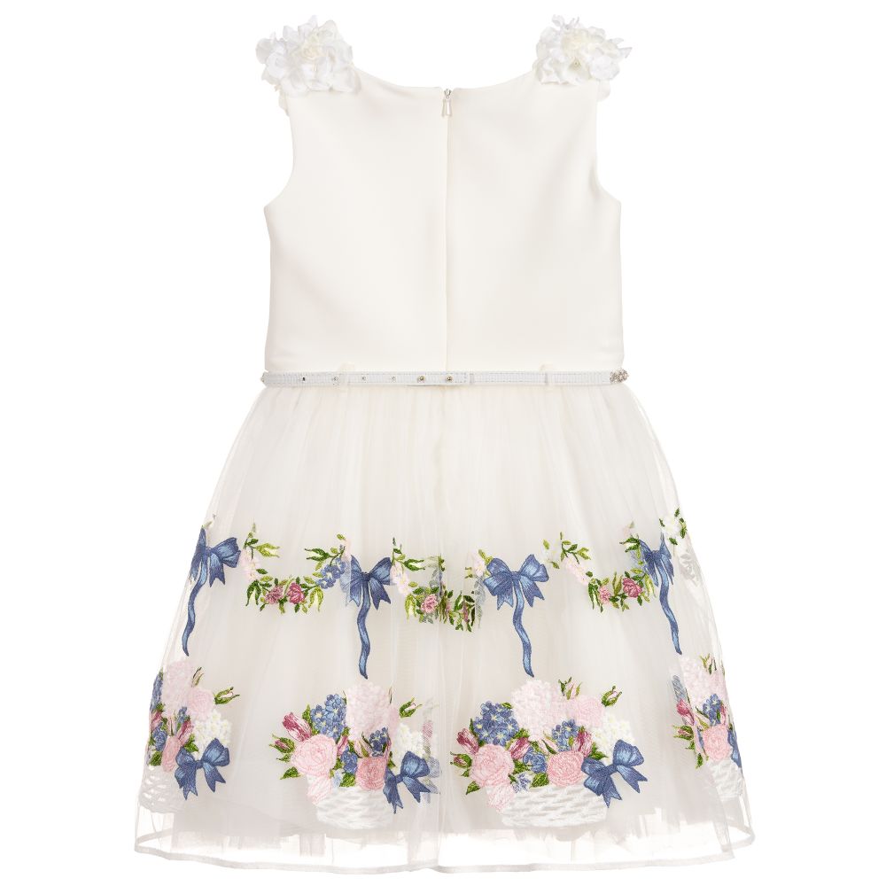 Monnalisa Chic-Ivory Tulle Floral Dress | Childrensalon Outlet