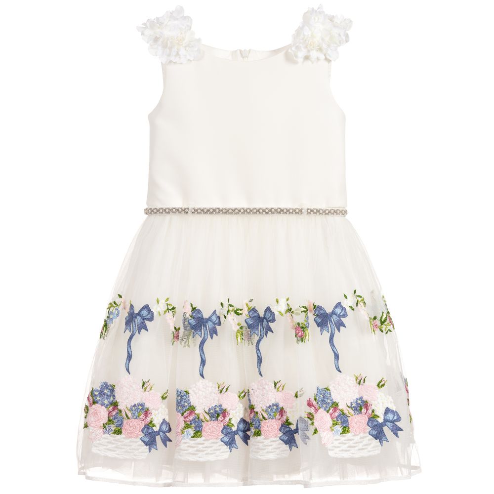 Monnalisa Chic - Ivory Tulle Floral Dress | Childrensalon