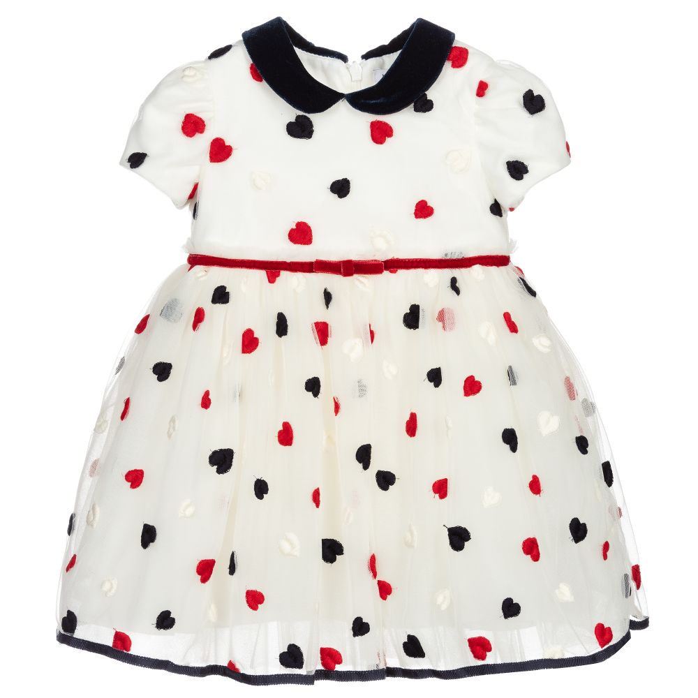 Monnalisa-Платье из тюля цвета слоновой кости с сердечками | Childrensalon Outlet