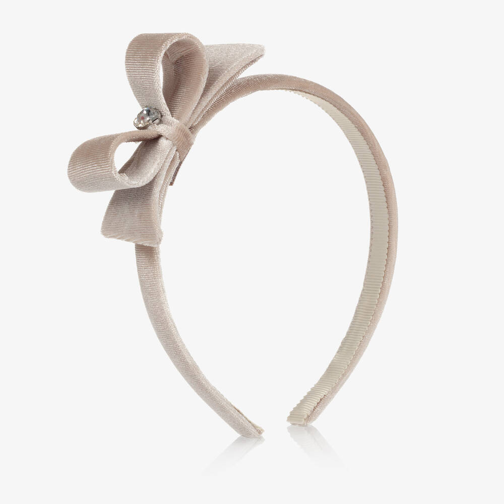 Monnalisa - Ivory Velvet Bow Hairband | Childrensalon