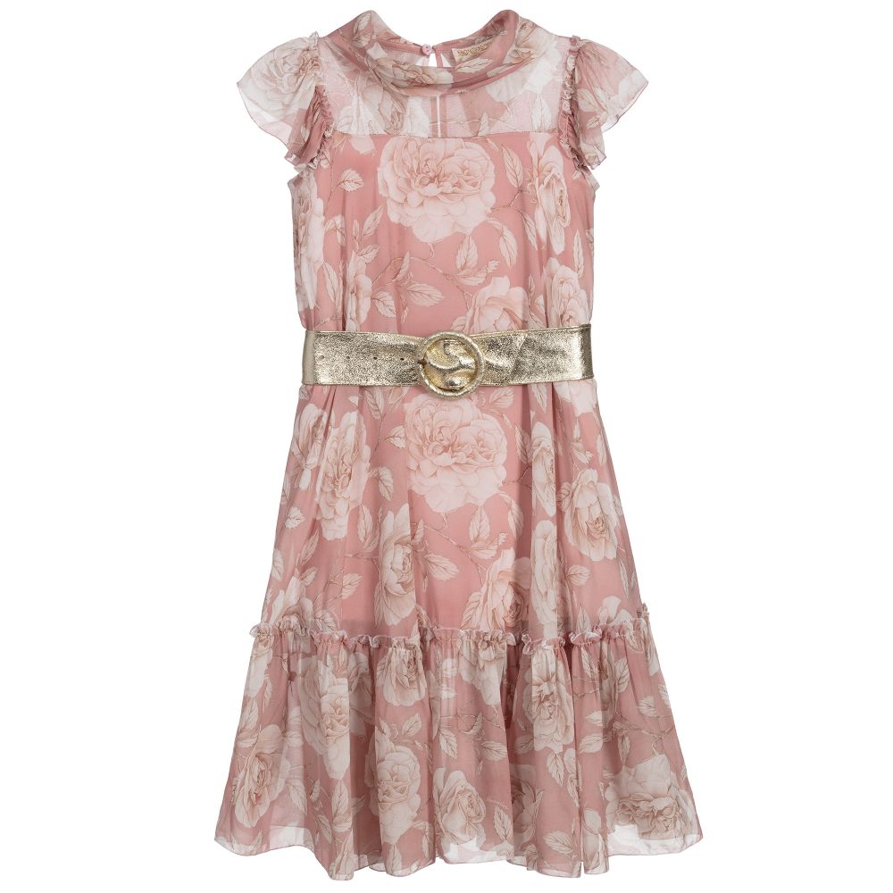 Monnalisa Chic - Long Pink Chiffon Dress | Childrensalon