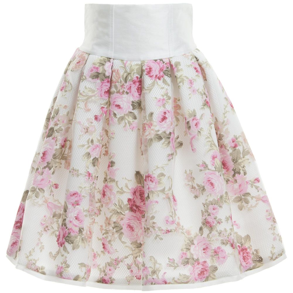 Monnalisa Chic-Mesh Padded Floral High Waist Midi Skirt | Childrensalon Outlet