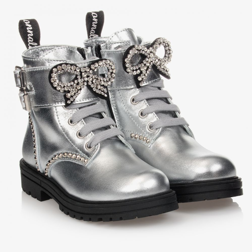 Monnalisa - Metallic Silver Leather Boots | Childrensalon