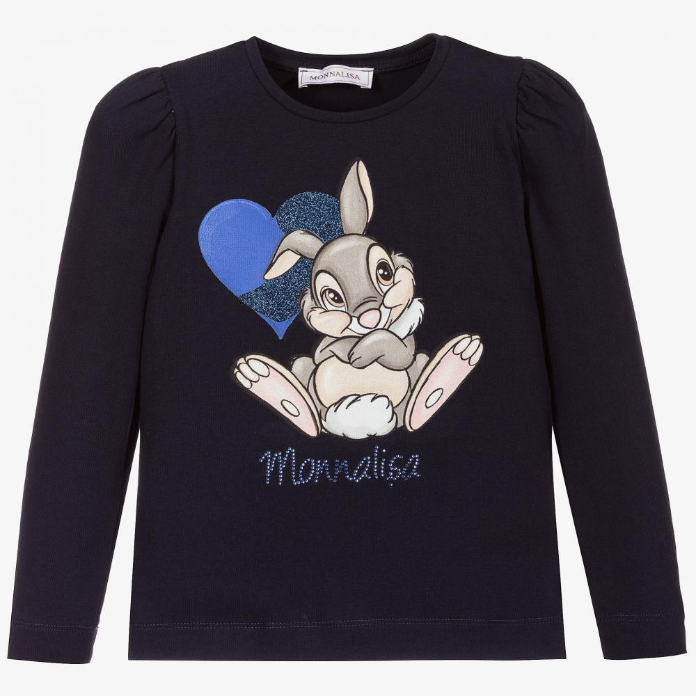 Monnalisa - Navy Blue Cotton Disney Top | Childrensalon