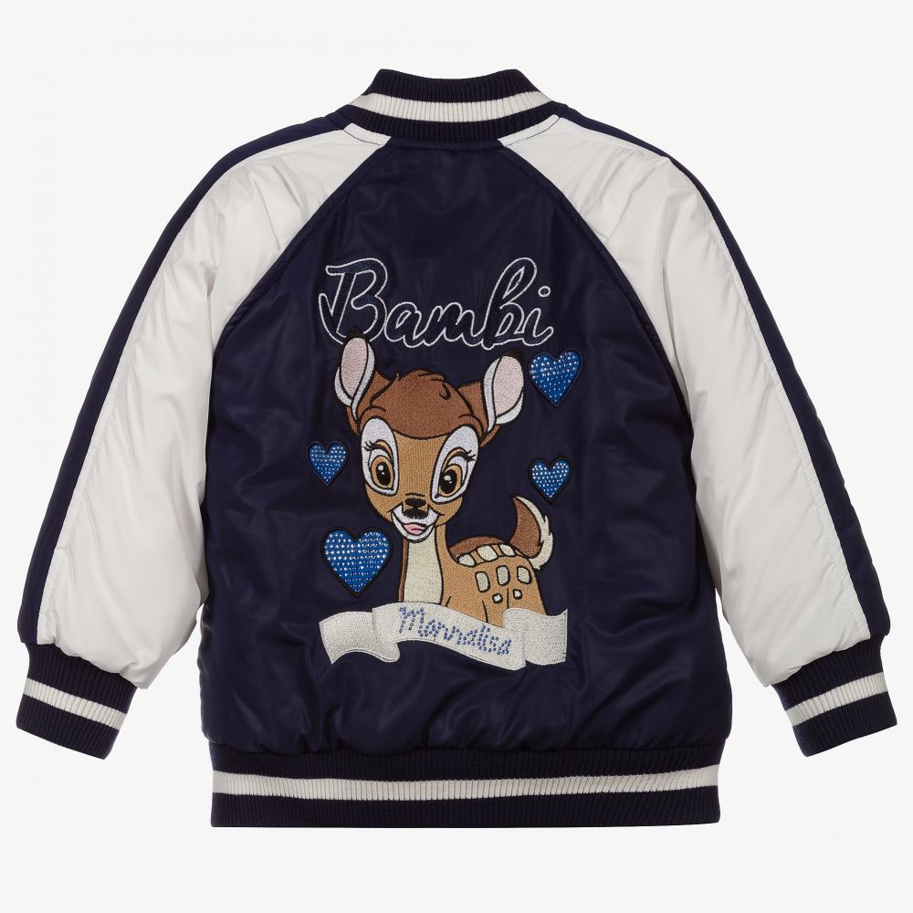 Monnalisa-جاكيت بومبر لون كحلي وأبيض للبنات | Childrensalon Outlet