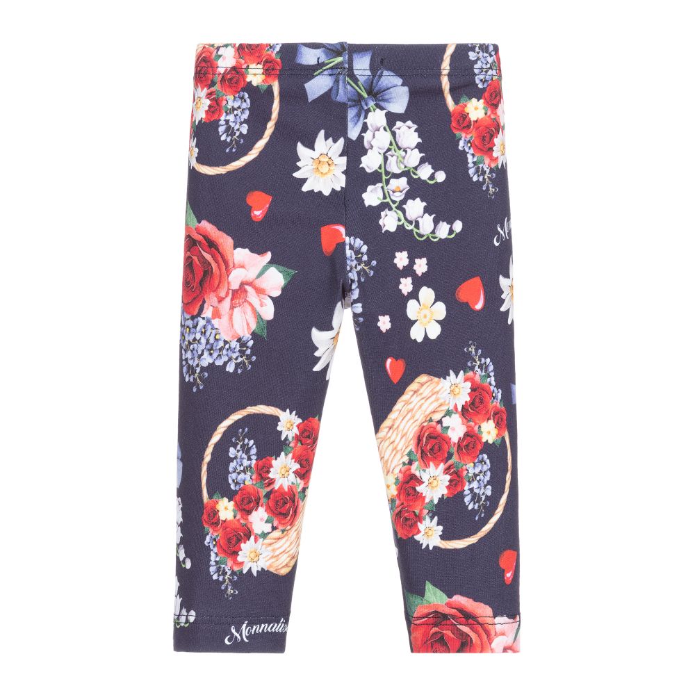 Monnalisa-Navy Blue Floral Leggings | Childrensalon Outlet