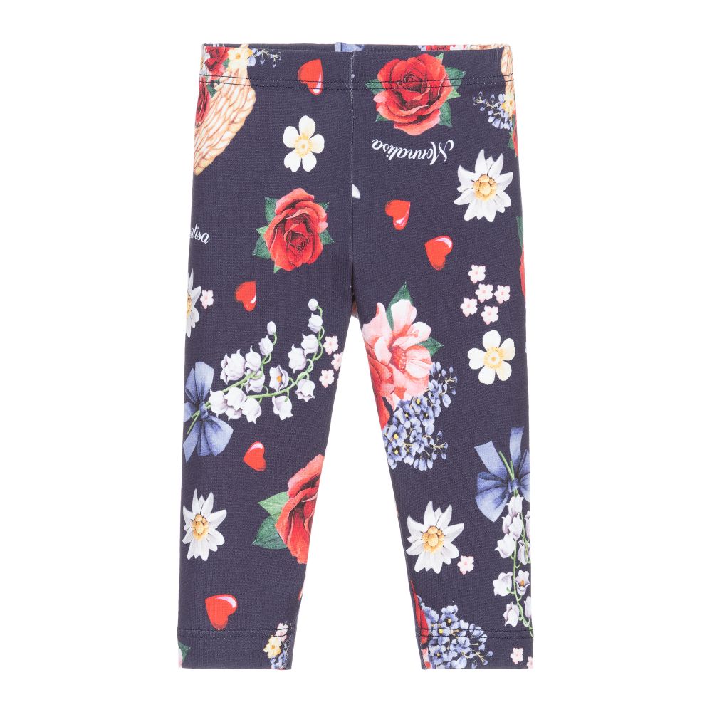 Monnalisa - Legging bleu marine à fleurs Bébé | Childrensalon