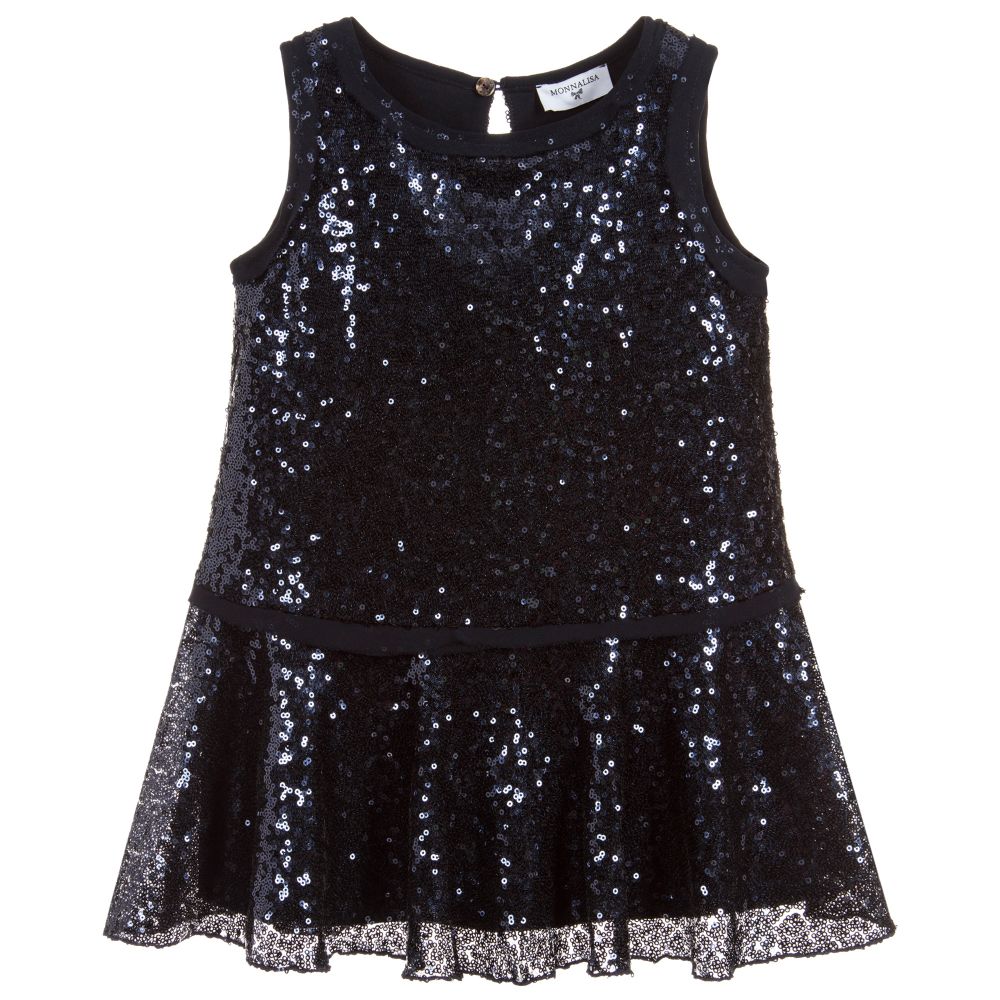 Monnalisa - Navy Blue Sequin Dress | Childrensalon