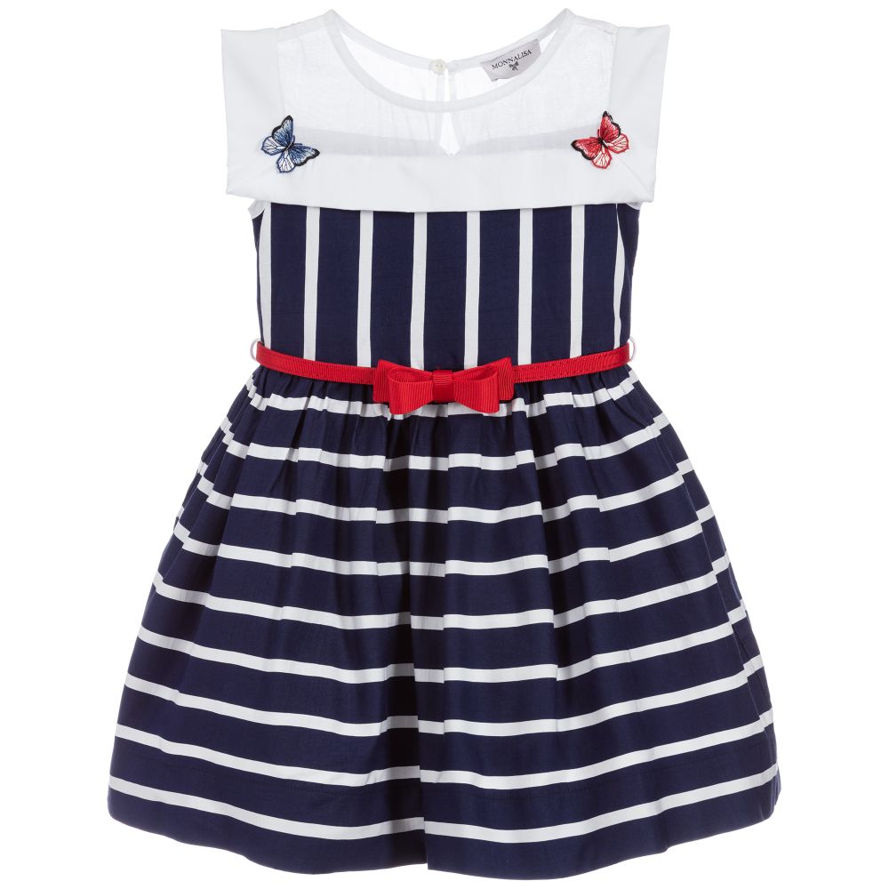Monnalisa - Navy Blue Striped Dress | Childrensalon