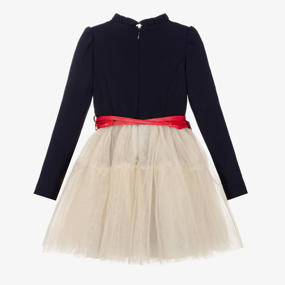 Monnalisa-Navy Tulle Minnie Dress | Childrensalon Outlet