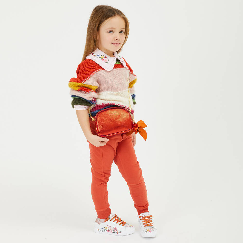 Monnalisa-Orange Leather Bow Bag (17cm) | Childrensalon Outlet