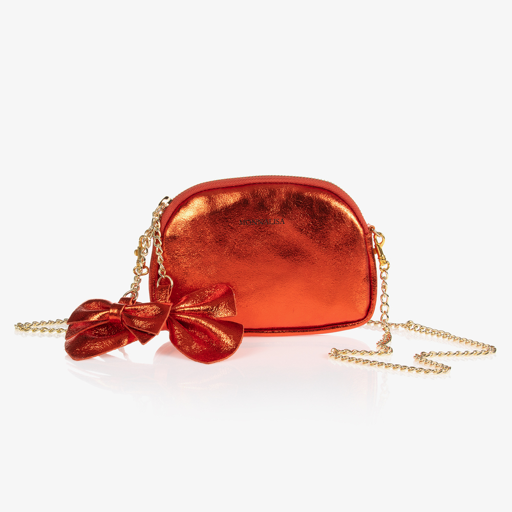 Monnalisa - Оранжевая кожаная сумочка с бантом (17см) | Childrensalon