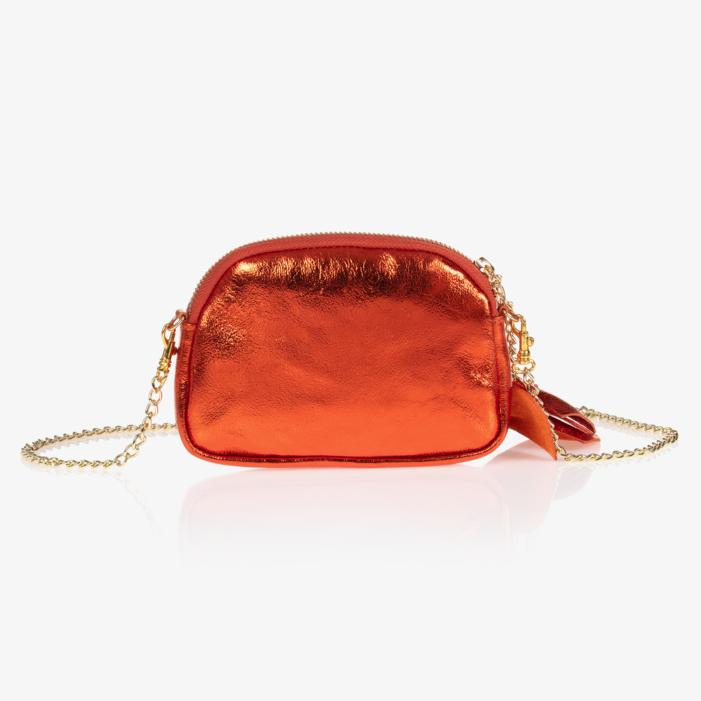 Monnalisa-Orange Leather Bow Bag (17cm) | Childrensalon Outlet