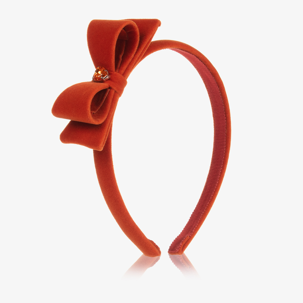 Monnalisa - Orange Velvet Bow Hairband | Childrensalon