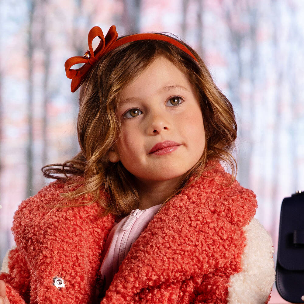 Monnalisa - Orange Velvet Bow Hairband | Childrensalon Outlet