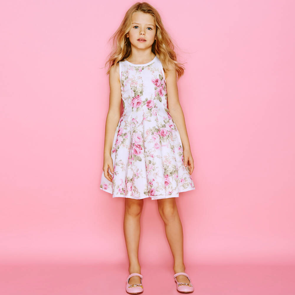 Monnalisa Chic-Organza Vintage Rose Mesh Dress | Childrensalon Outlet