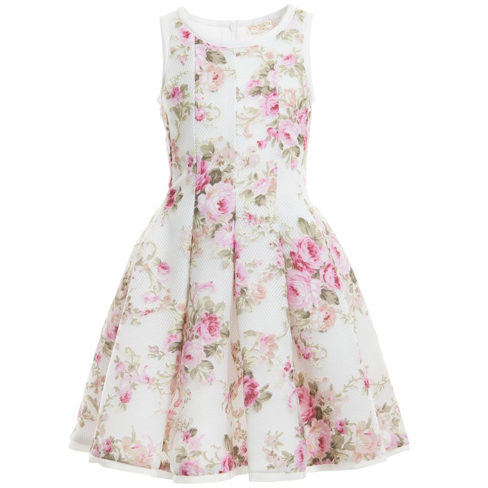 Monnalisa Шик-Organza Vintage Rose Mesh Dress  | Childrensalon Outlet