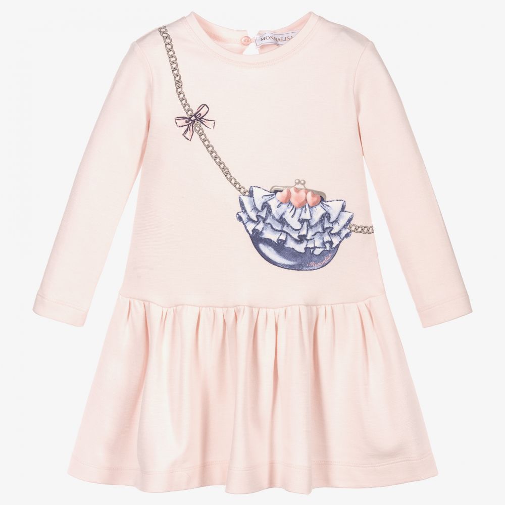 Monnalisa - Rosa Kleid mit Taschen-Print  | Childrensalon