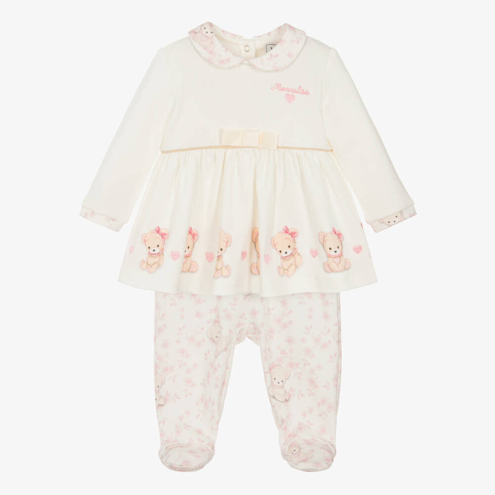 Monnalisa-Pink Bear 2pc Babygrow | Childrensalon Outlet